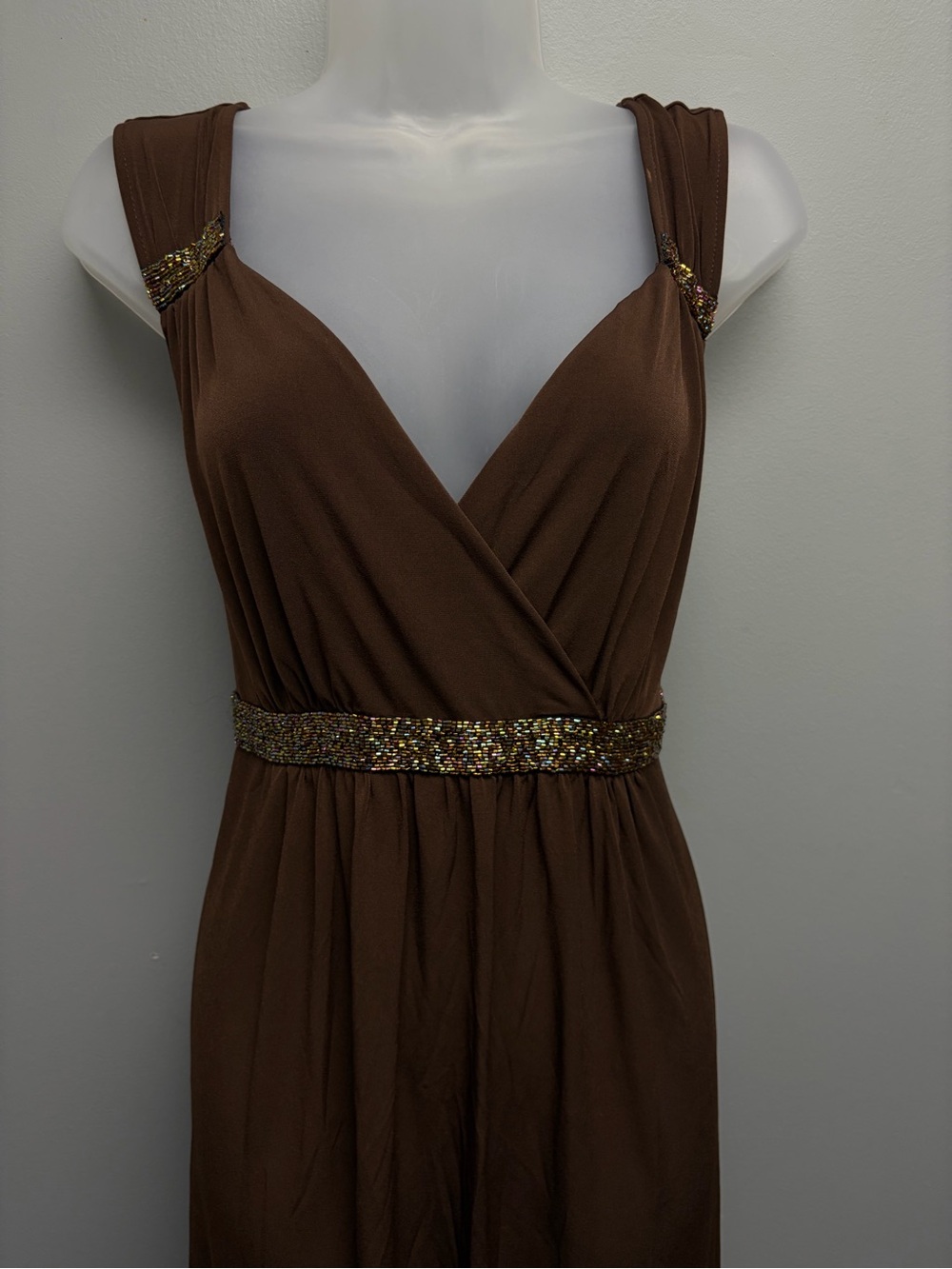 Motherhood Maternity Brown Beaded-Waist High-Low Dress